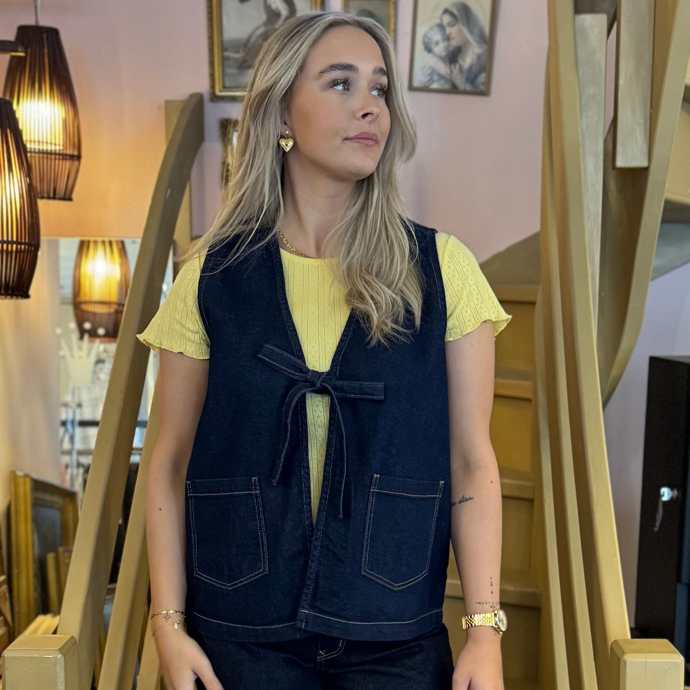 ONLY - VEST - IDA TIE 15354435 - DARK BLUE DENIM