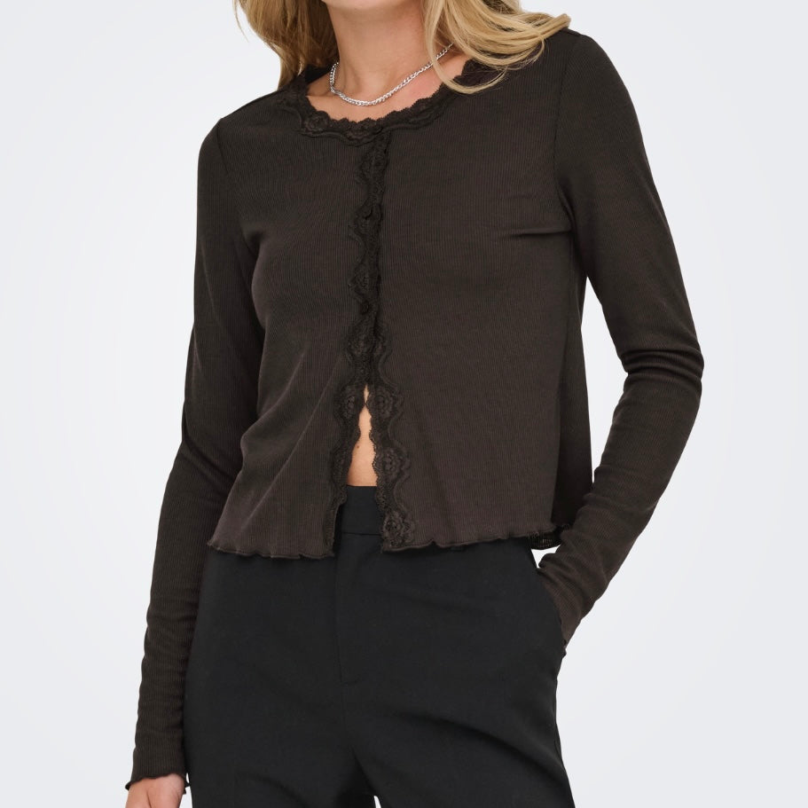 ONLY - CARDIGAN - ENEA LACE 15361331 - BLACK COFFEE