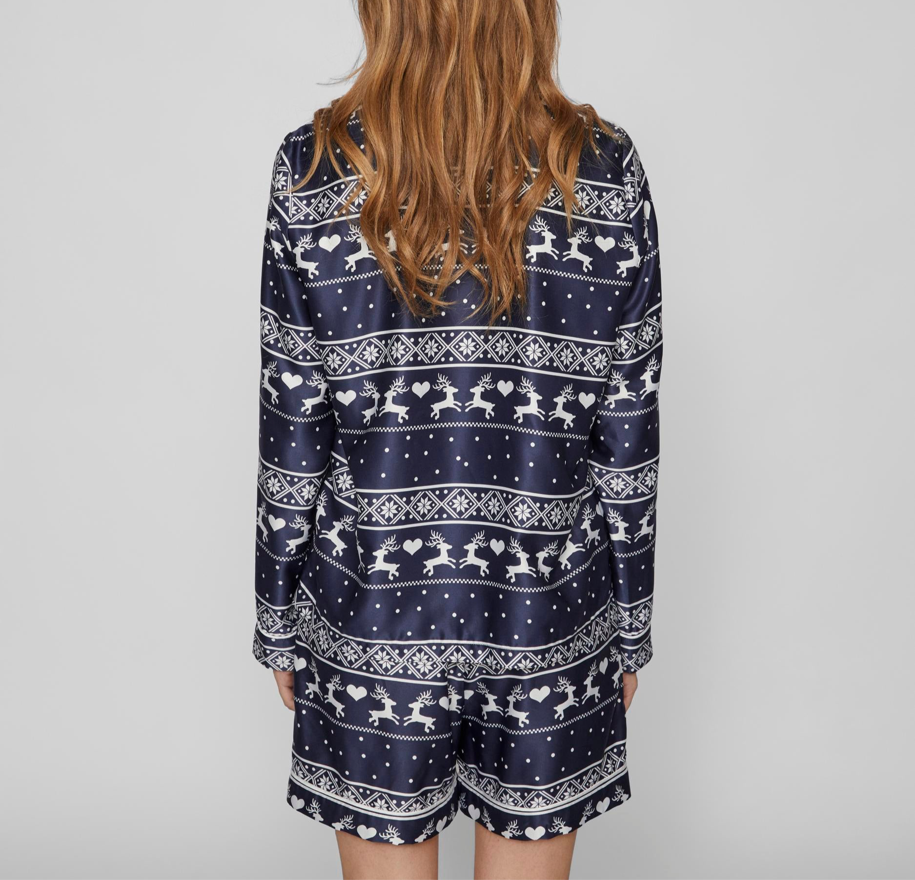 VILA -  SIENA L/S PYJAMAS SÆT - 15091131 - BLÅ/HVID