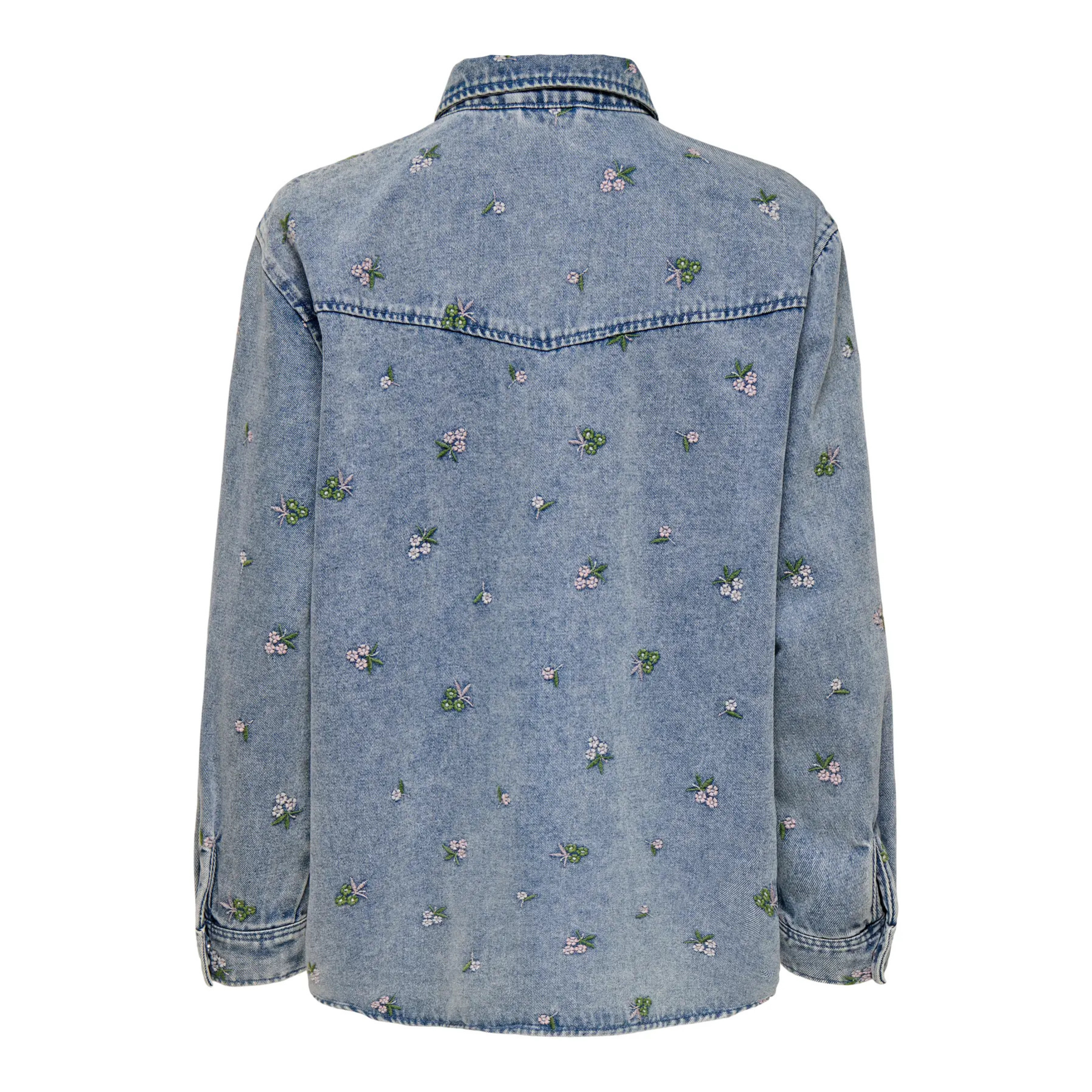 ONLY - DENIM SKJORTE - VERA 15351977 - LIGHT BLUE DENIM/FLOWER EMBROIDERY
