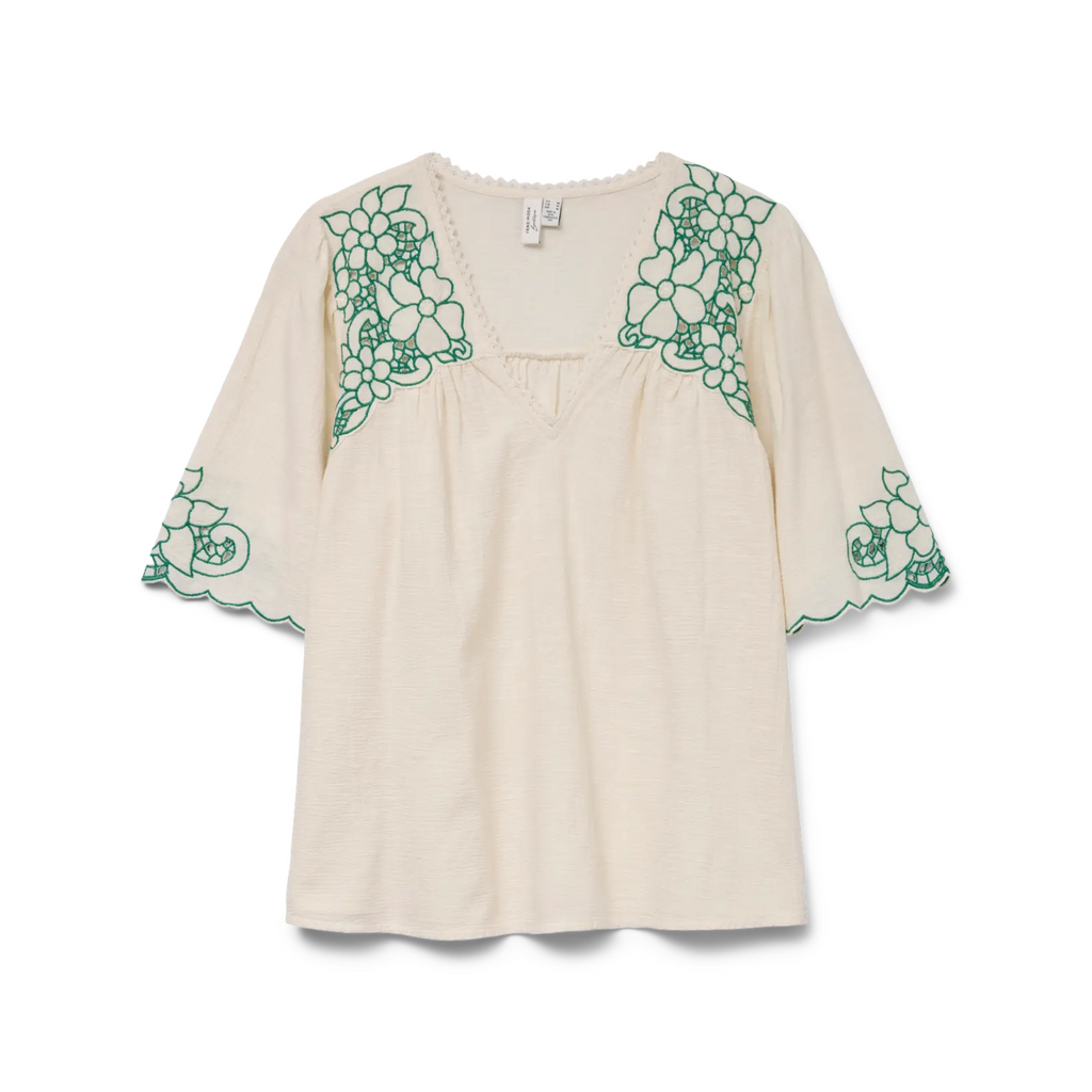 VERO MODA - BLUSE - BRIDGET 10326544 - BIRCH/BOSPHORUS EMBROIDERY