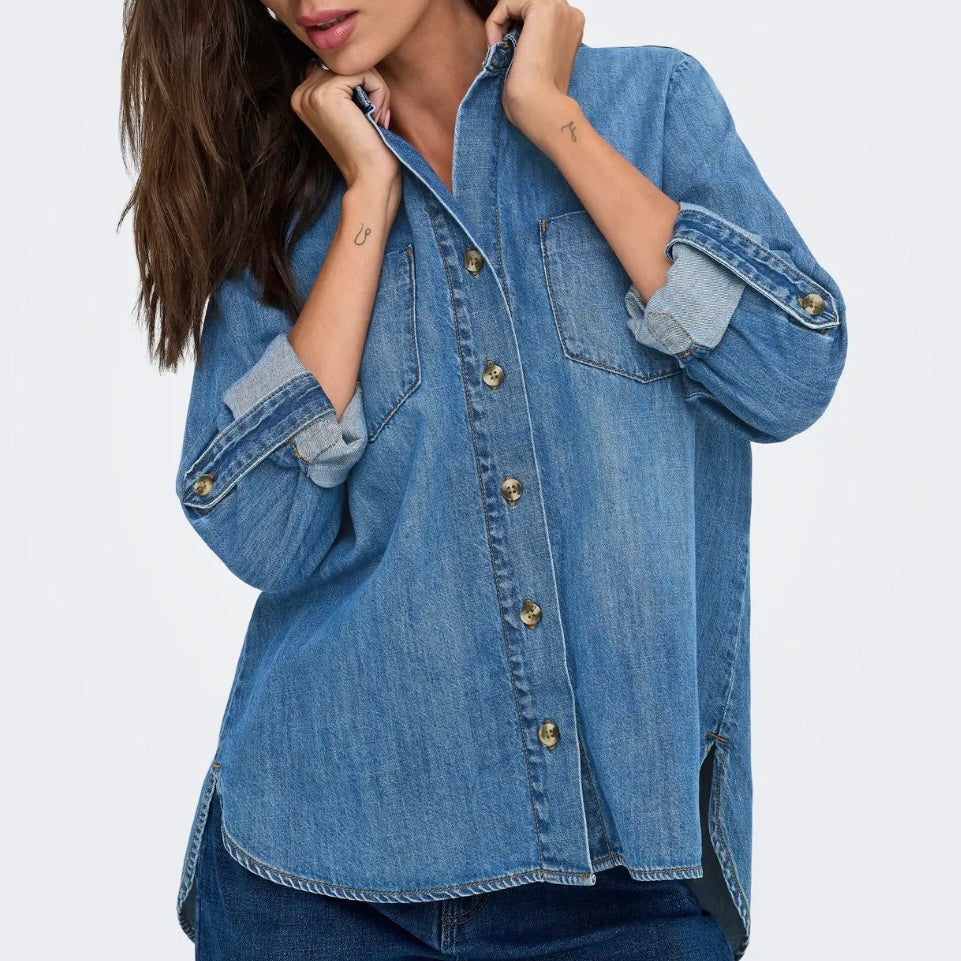 ONLY - SKJORTE - YASMIN 15361370 - MEDIUM BLUE DENIM