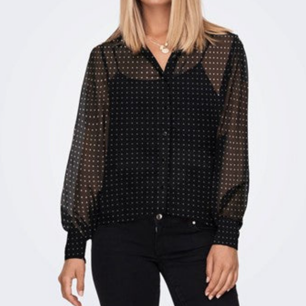 ONLY - SKJORTE - ISABELLA 15273052 - SORT M. HVIDE PRIKKER