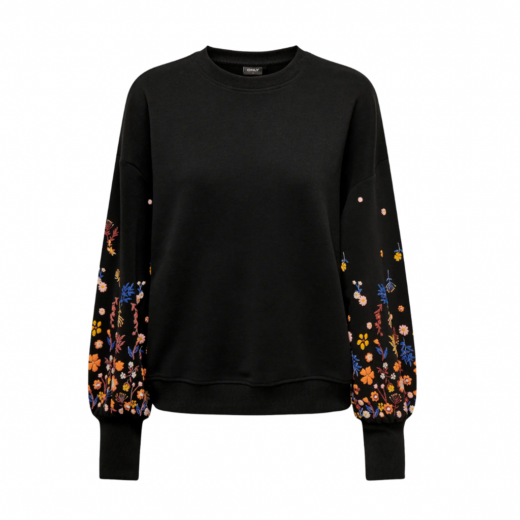 ONLY - SWEATSHIRT - BROOKE 15216364 - BLACK SLEEVE FLOWERPRINT