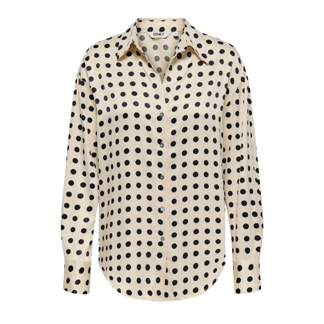 ONLY - SKJORTE - LYDIA SATIN 15368304 - FROSTED ALMOND/BLACK DOTS