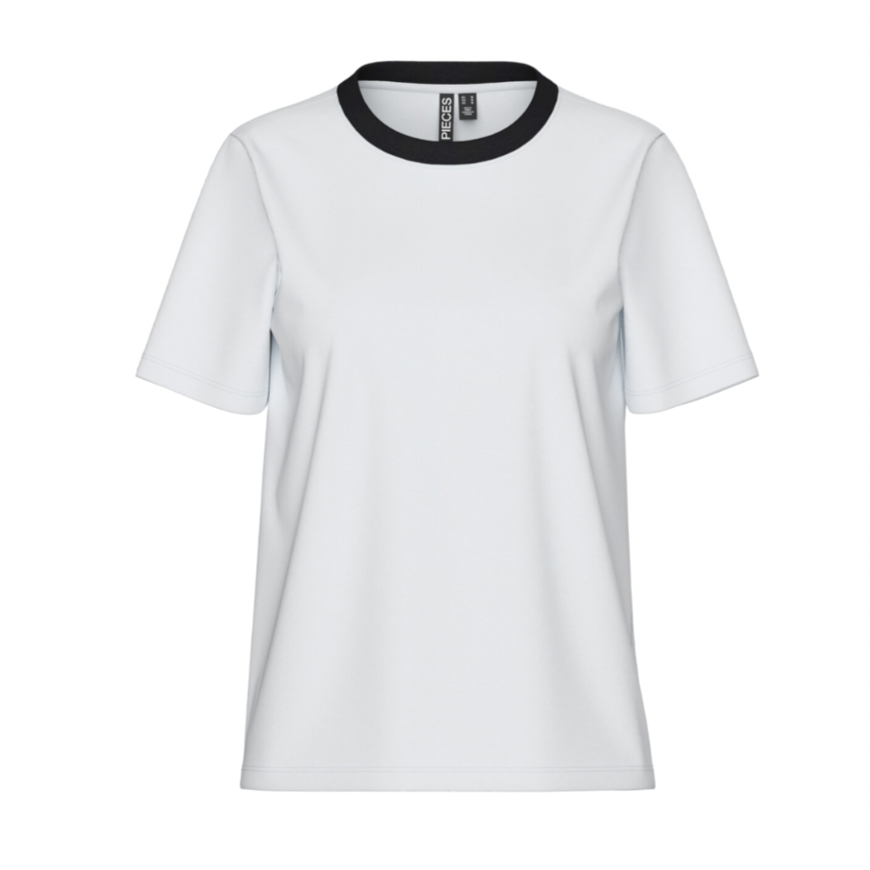 PIECES - T-SHIRT - RIA 17140802 - BRIGHT WHITE/CONTRAST BLACK