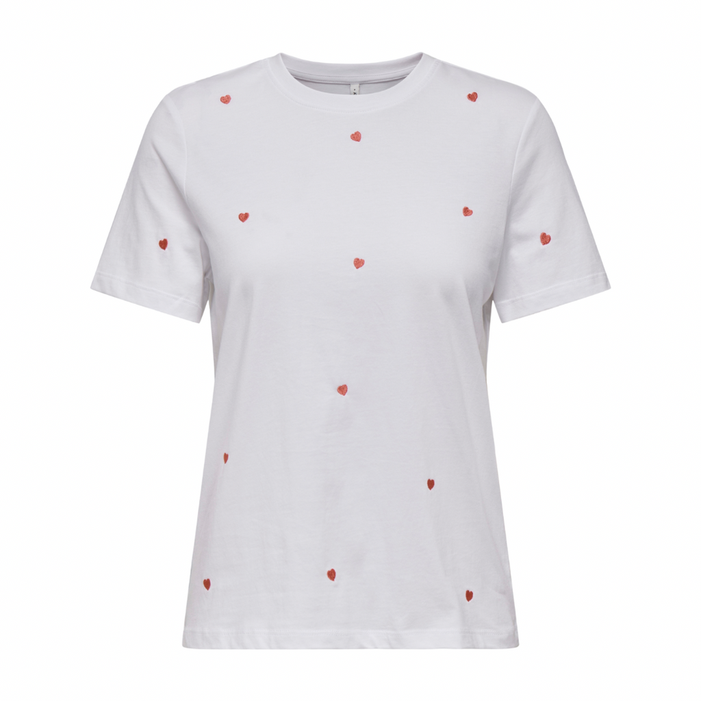 ONLY - T- SHIRT - KETTY 15288473 - BRIGHT WHITE/RED HEART