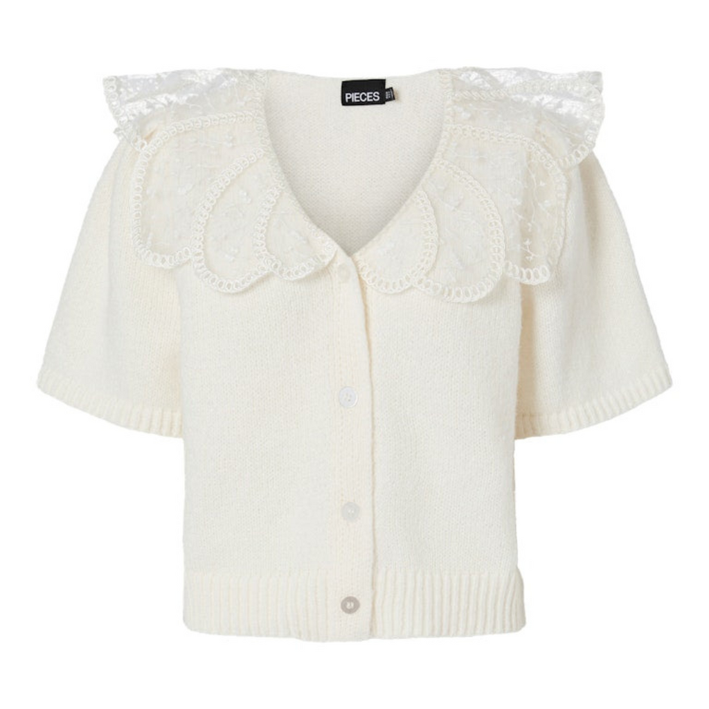 PIECES - CARDIGAN - ABBY LACE 17162417 - CLOUD DANCER