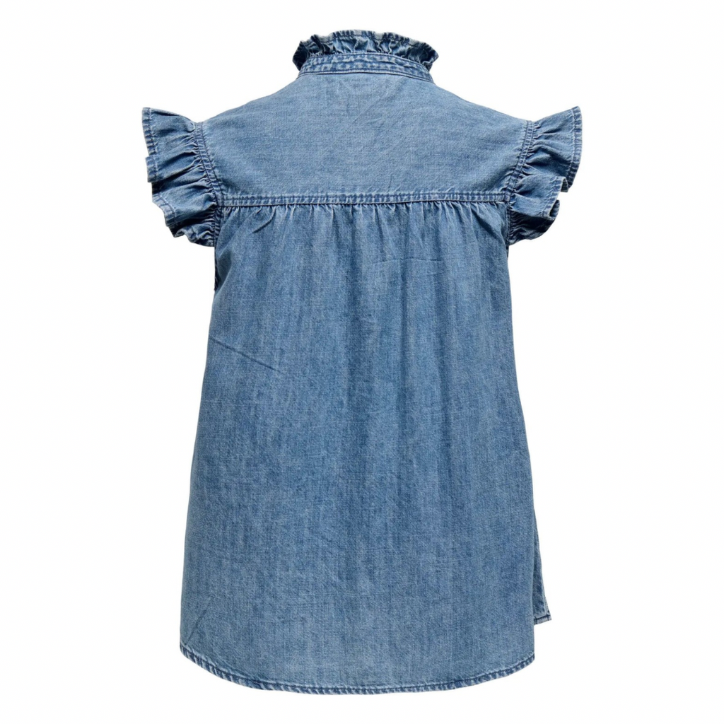 ONLY - TOP - SHANIA FRILL 15344679 - MEDIUM BLUE DENIM