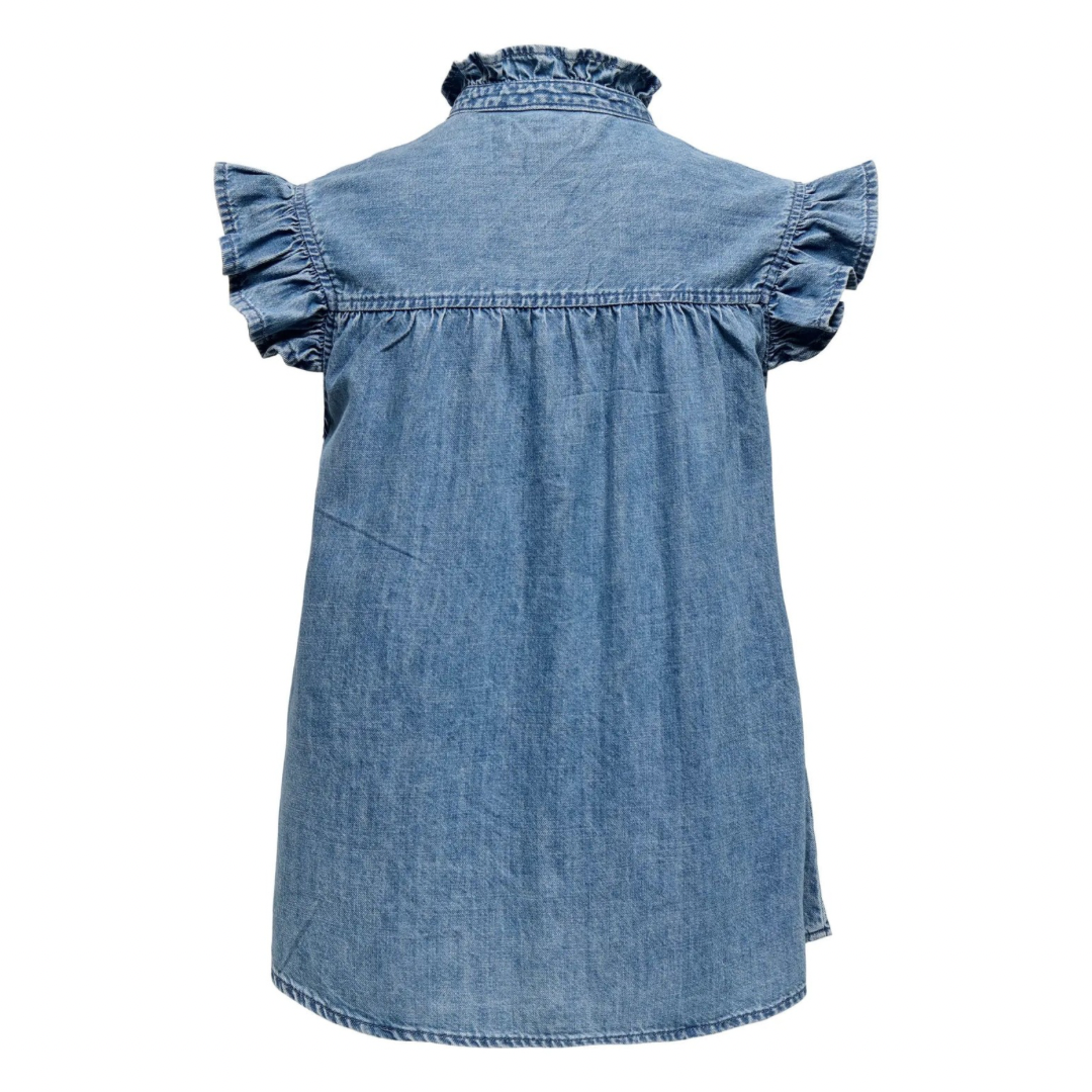 ONLY - TOP - SHANIA FRILL 15344679 - MEDIUM BLUE DENIM