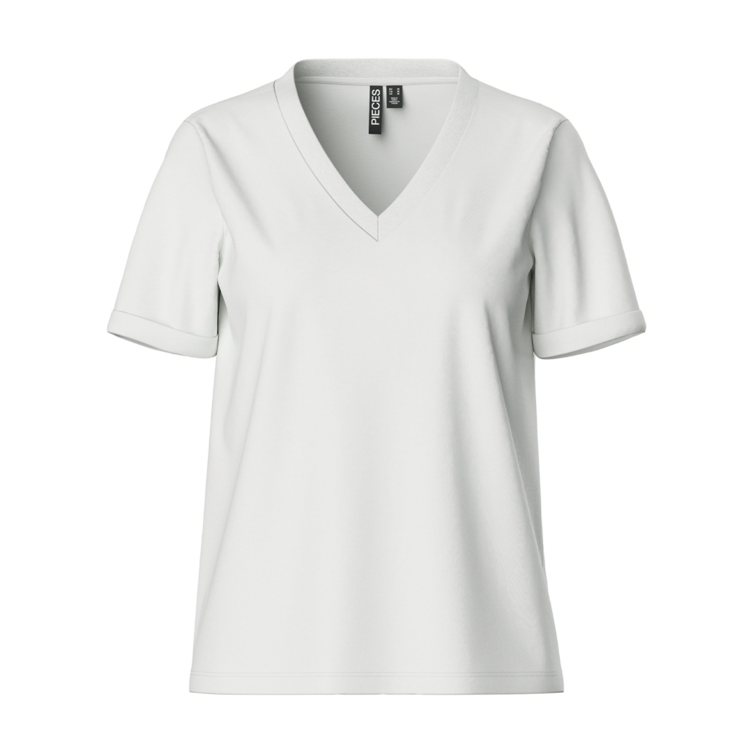 PIECES - T-SHIRT - RIA V-NECK SOLID 17120455 - BRIGHT WHITE