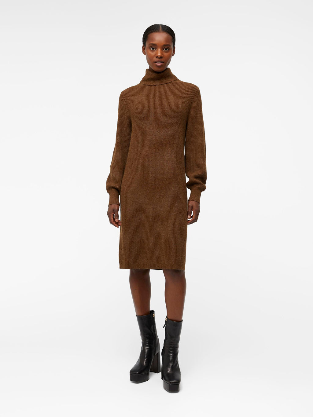 OBJECT - STRIK KJOLE - MALENA ROLLNECK - 23039235 - DARK EARTH