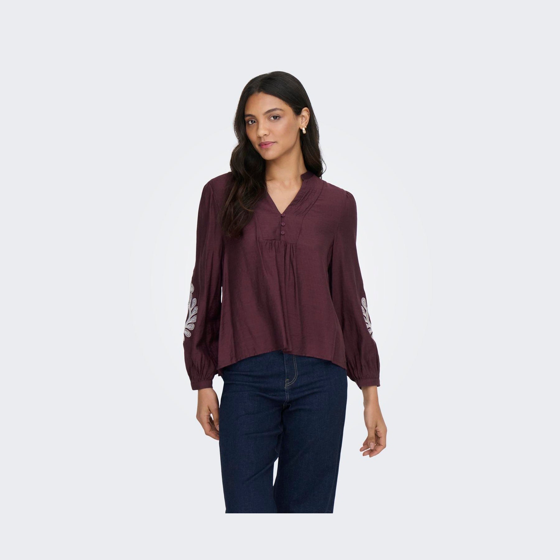 ONLY - BLUSE - KANA 15355285 - WINETASTING/SANDSHELL EMBROIDERY