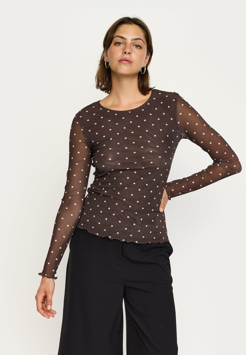 SOFT REBELS - MESH BLUSE - ROSELYN SR525-302 - COFFEE BEAN DOT