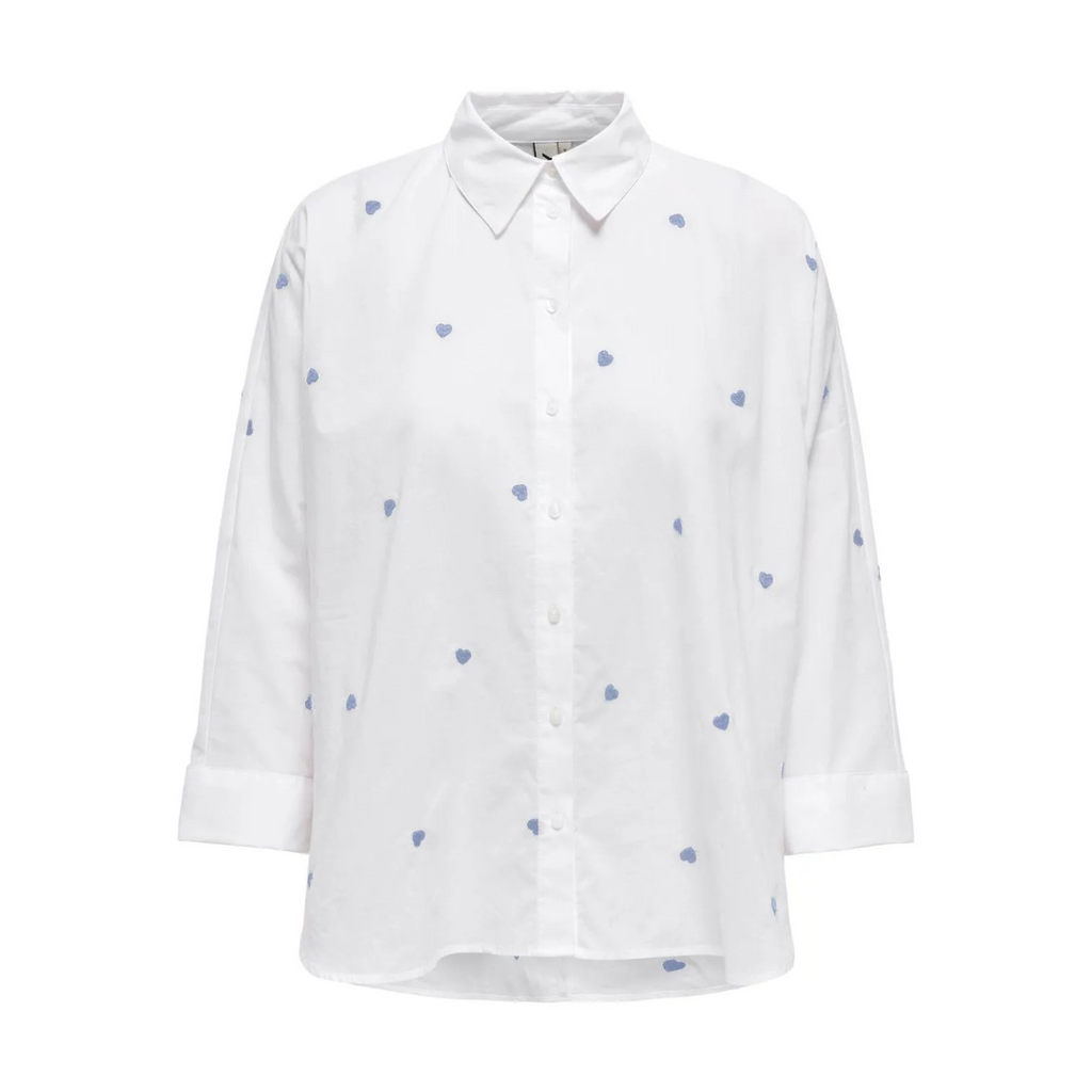 ONLY - SKJORTE - NEW LINA 15283743 - BRIGHT WHITE/BRUNNERA BLUE HEARTS