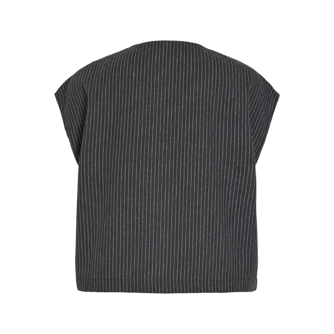 VILA - VEST - KABA ZIPPER 14105831 - POPPY SEED PINSTRIPE