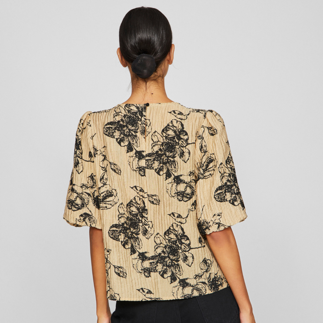 VILA - BLUSE - SACHI 14107836 - TIGERS EYE/BLACK FLOWERS