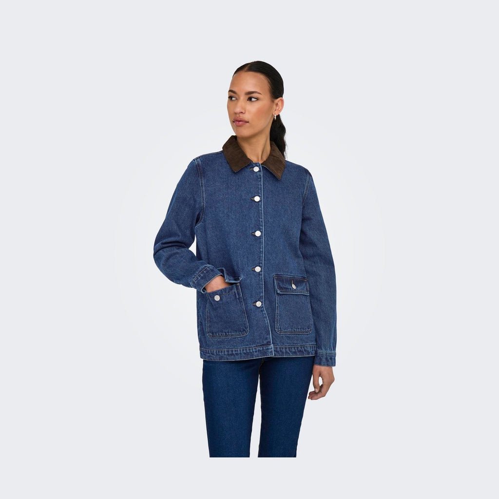 ONLY - DENIMJAKKE - FRANKIE CORD 15359084 - DARK BLUE DENIM