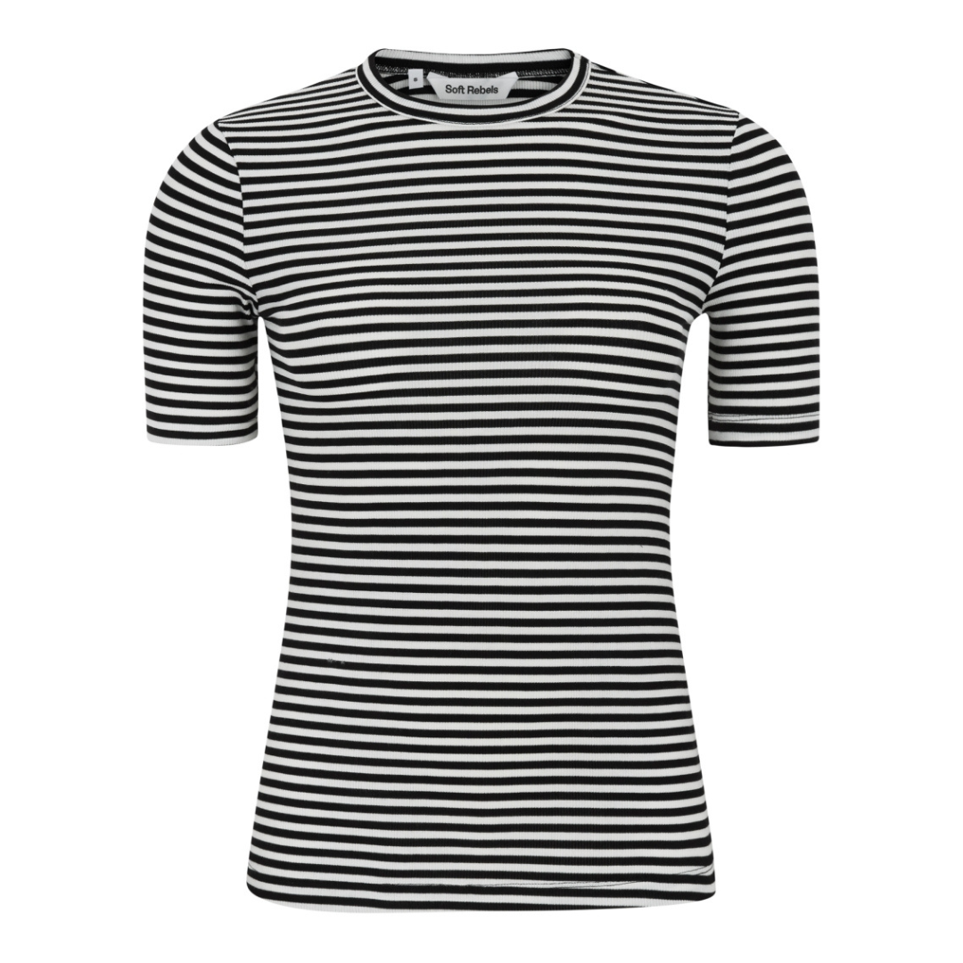SOFT REBELS - T-SHIRT - FENJA SR124-304 - SORT STRIB