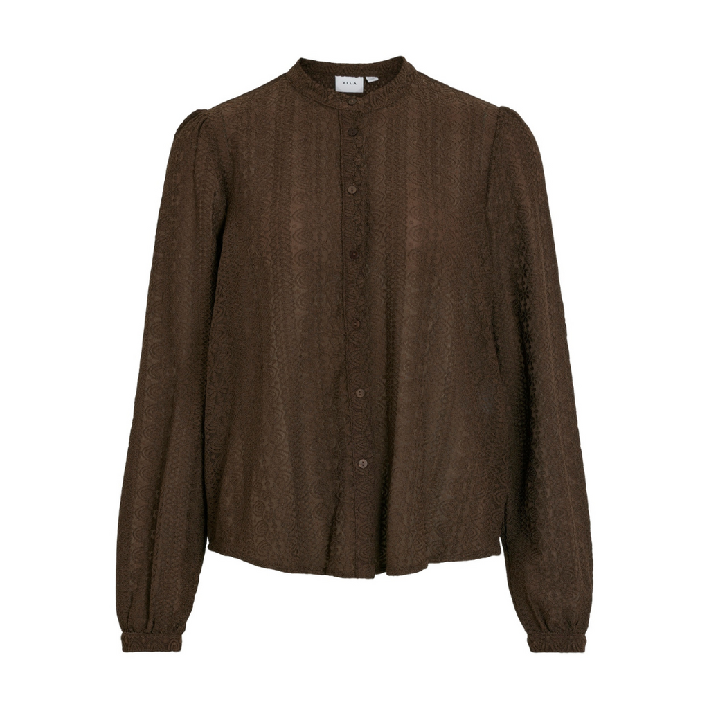 VILA - SKJORTE - CHIKKA LACE 14082977 - COFFEE BEAN