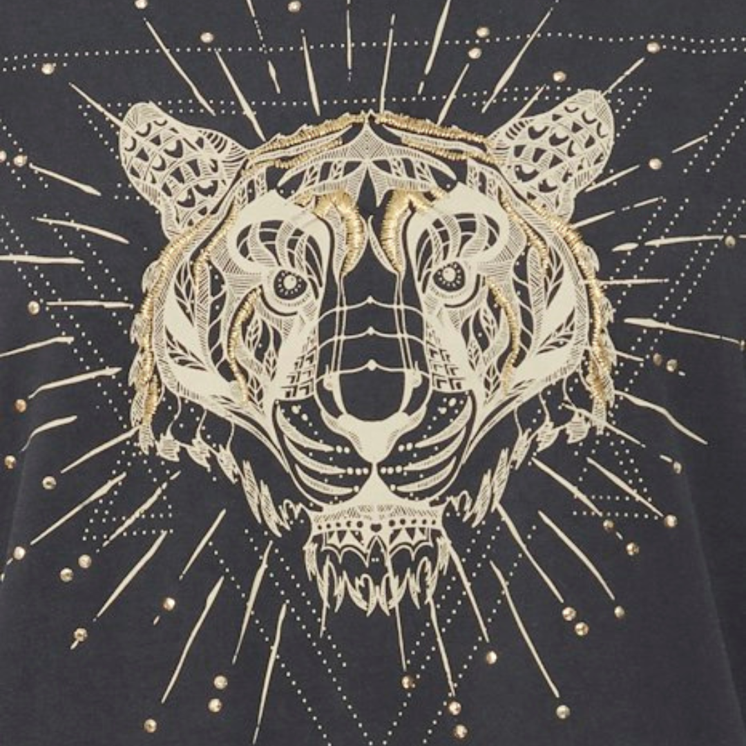 PULZ - T-SHIRT - ELONA TIGER 50208310 - BLACK BEAUTY