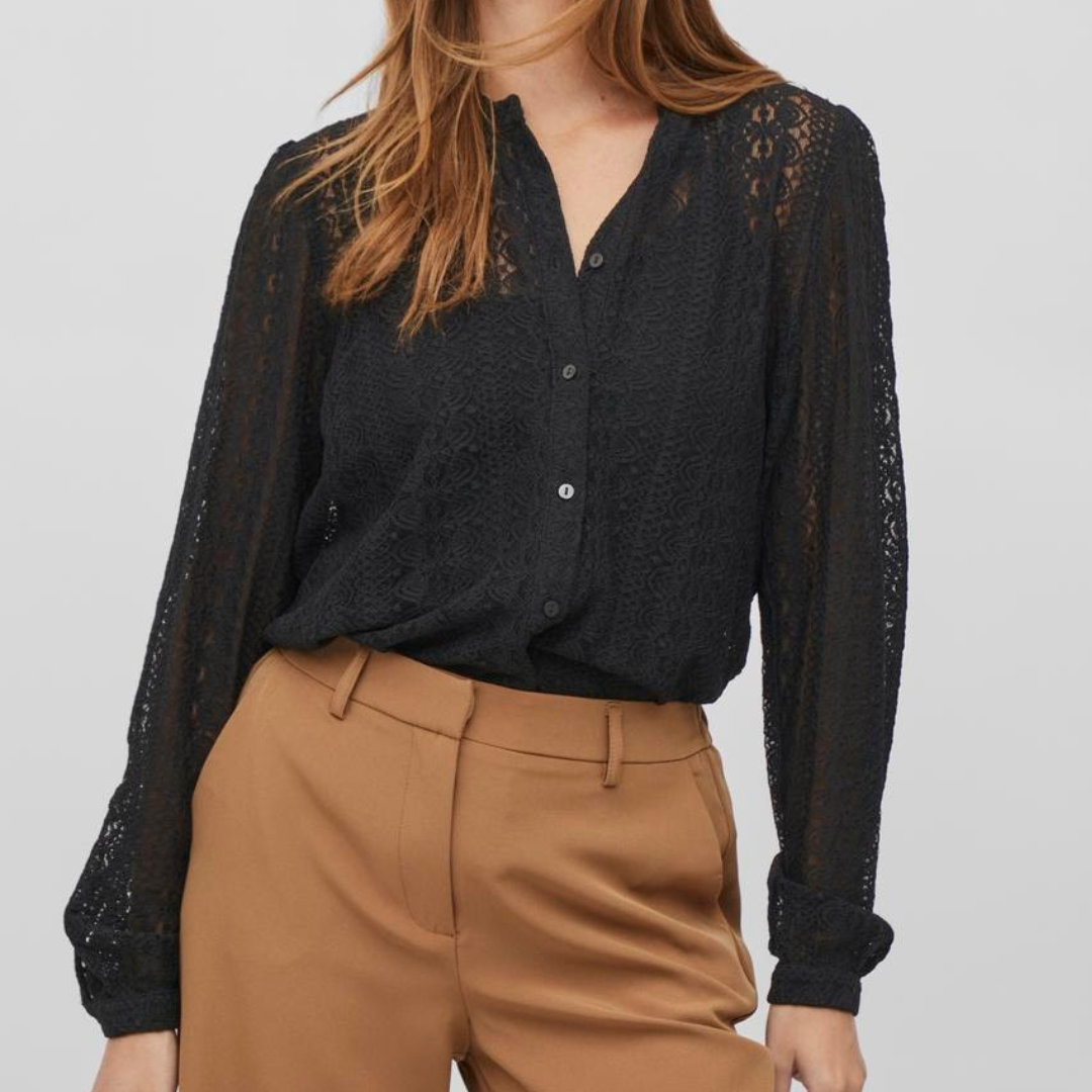 VILA - SKJORTE - CHIKKA LACE 14082977 - SORT