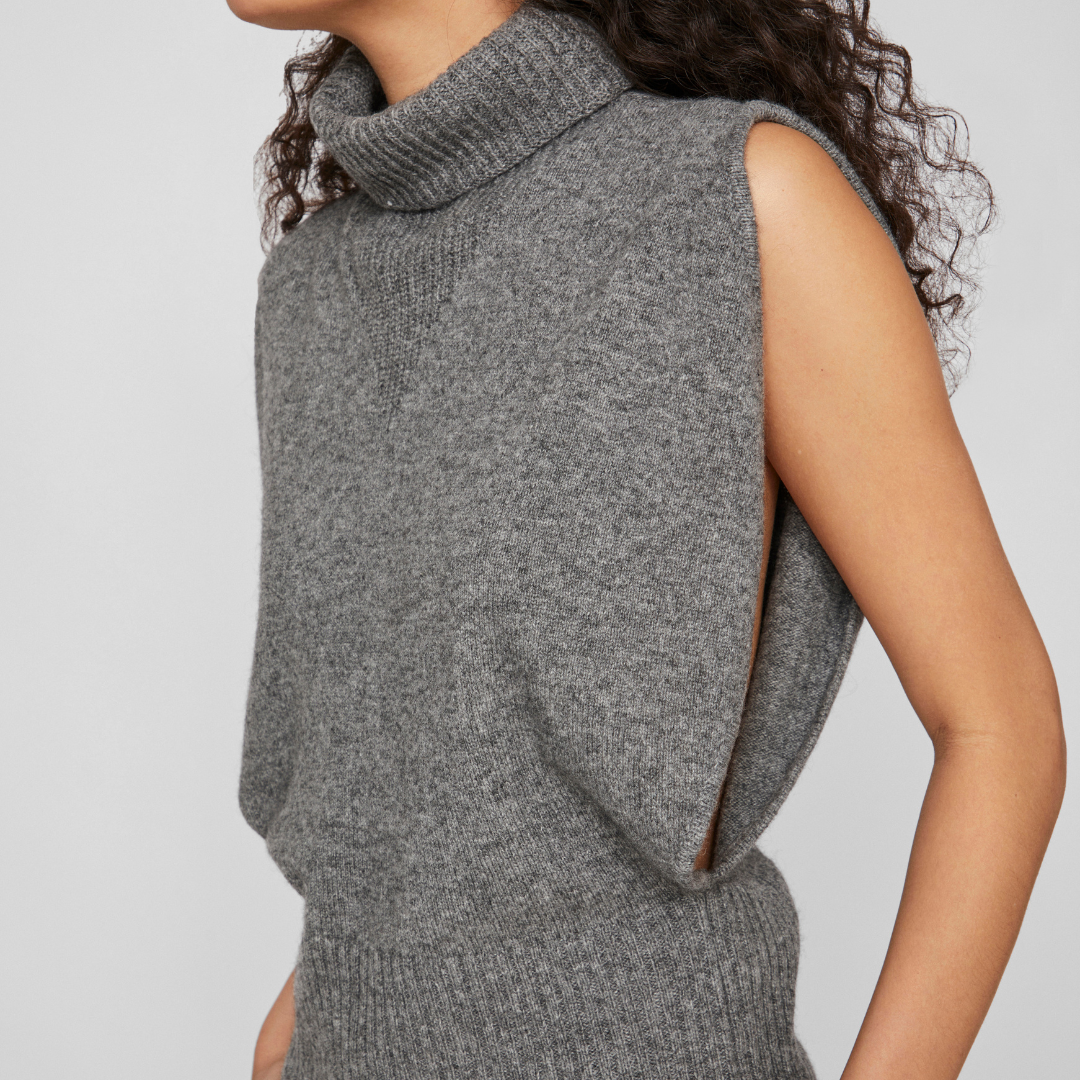 VILA ROUGE - STRIKVEST - CLEO 14098109 - MEDIUM GREY MELANGE