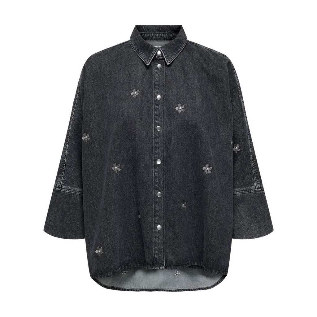 ONLY - DENIMSKJORTE - GRACE 15347080 - WASHED BLACK EMBROIDERY