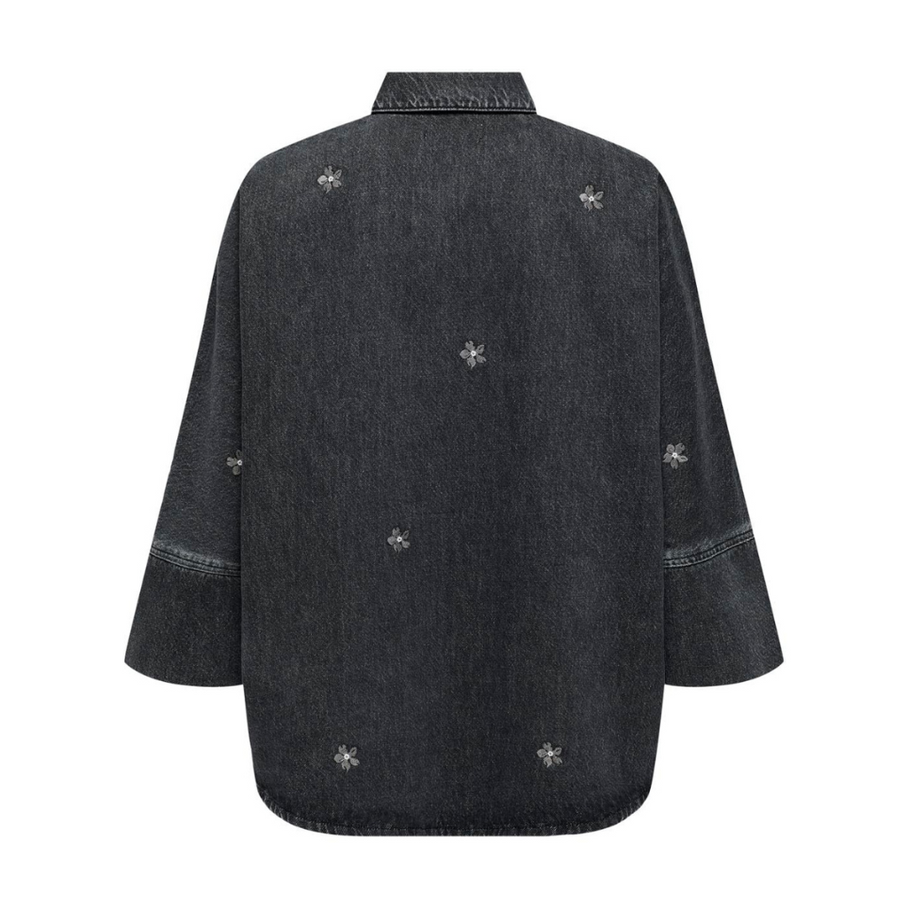 ONLY - DENIMSKJORTE - GRACE 15347080 - WASHED BLACK EMBROIDERY
