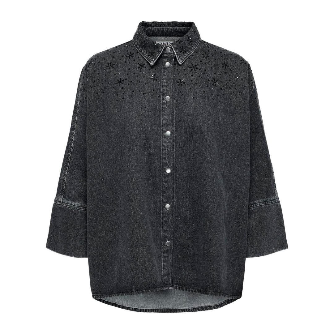 ONLY - DENIMSKJORTE - GRACE 15347082 - WASHED BLACK EMBELLISH