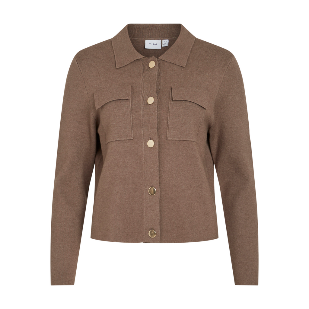 VILA - STRIK JAKKE - CASSIE 14098882 - DARK NATURAL MELANGE