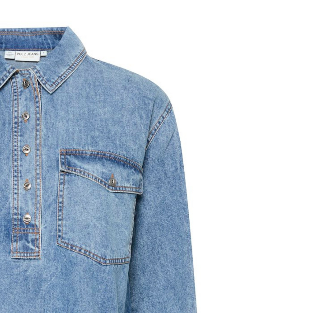 PULZ - BLUSE - SYLVIE 50208696 - MEDIUM BLUE DENIM