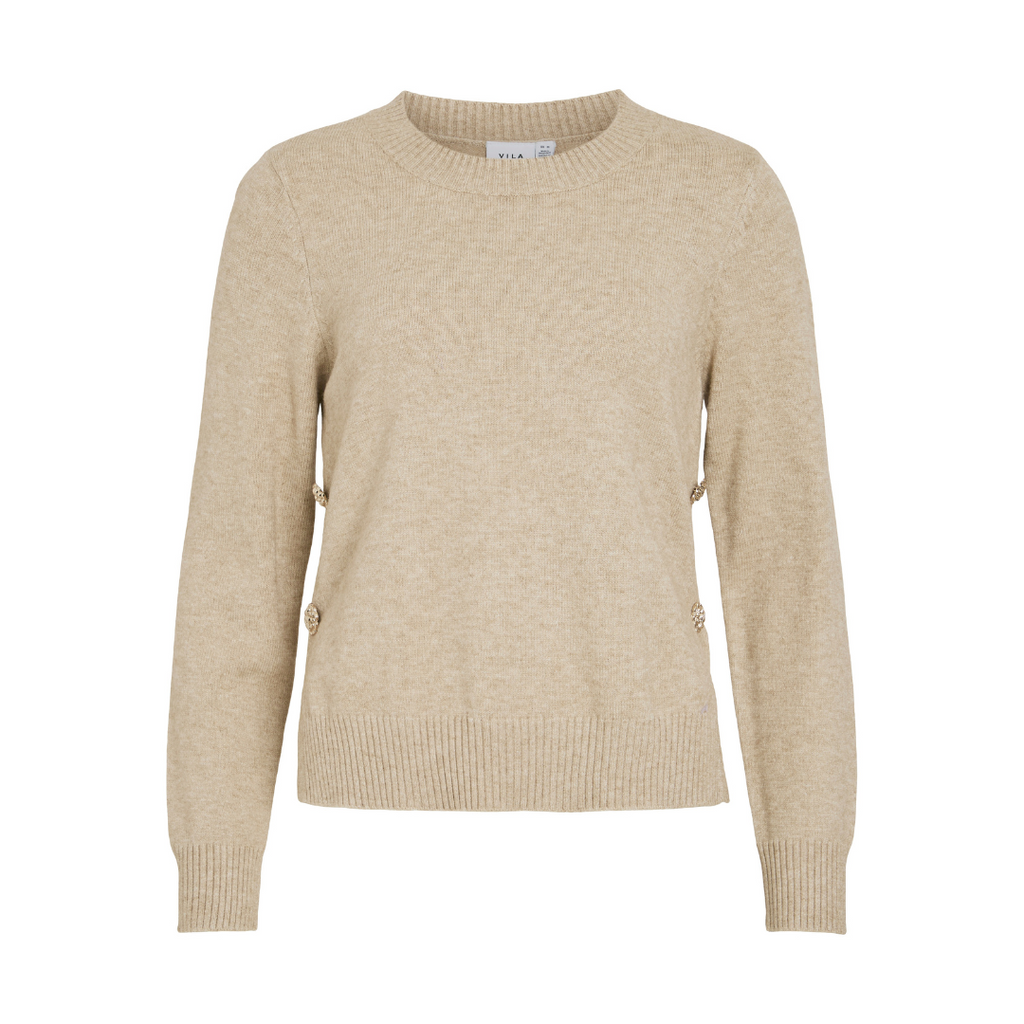 VILA - STRIK - RIL BUTTON 14104631 - NATURAL MELANGE