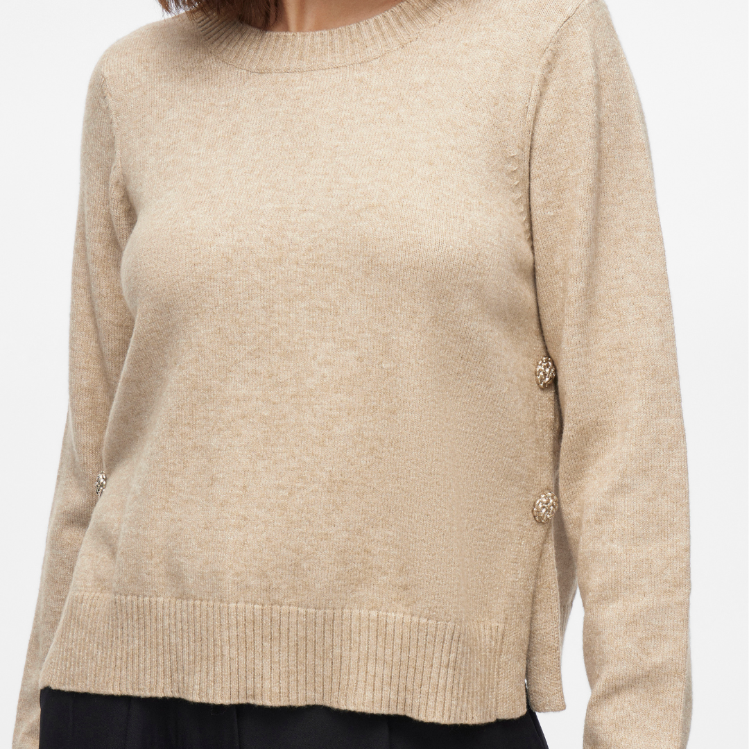 VILA - STRIK - RIL BUTTON 14104631 - NATURAL MELANGE
