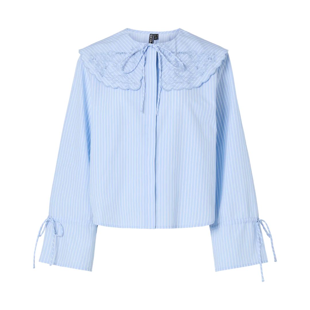 PIECES - SKJORTE - FETINA COLLAR 17161479 - CASHMERE BLUE STRIPES
