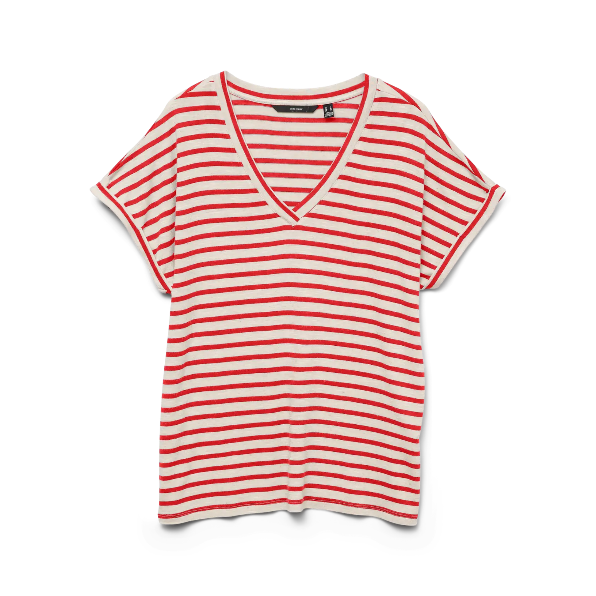 VERO MODA - T-SHIRT - HOLLY 10324112 - FIERY RED/SILVER LINING STRPES