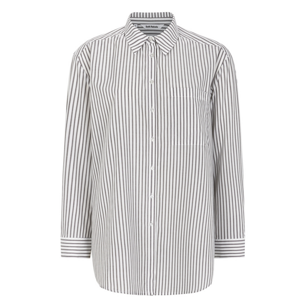 SOFT REBELS - SKJORTE - VERONICA SR125-705 - STRIPED SNOW/WHITE/COFFEE QUARTZ