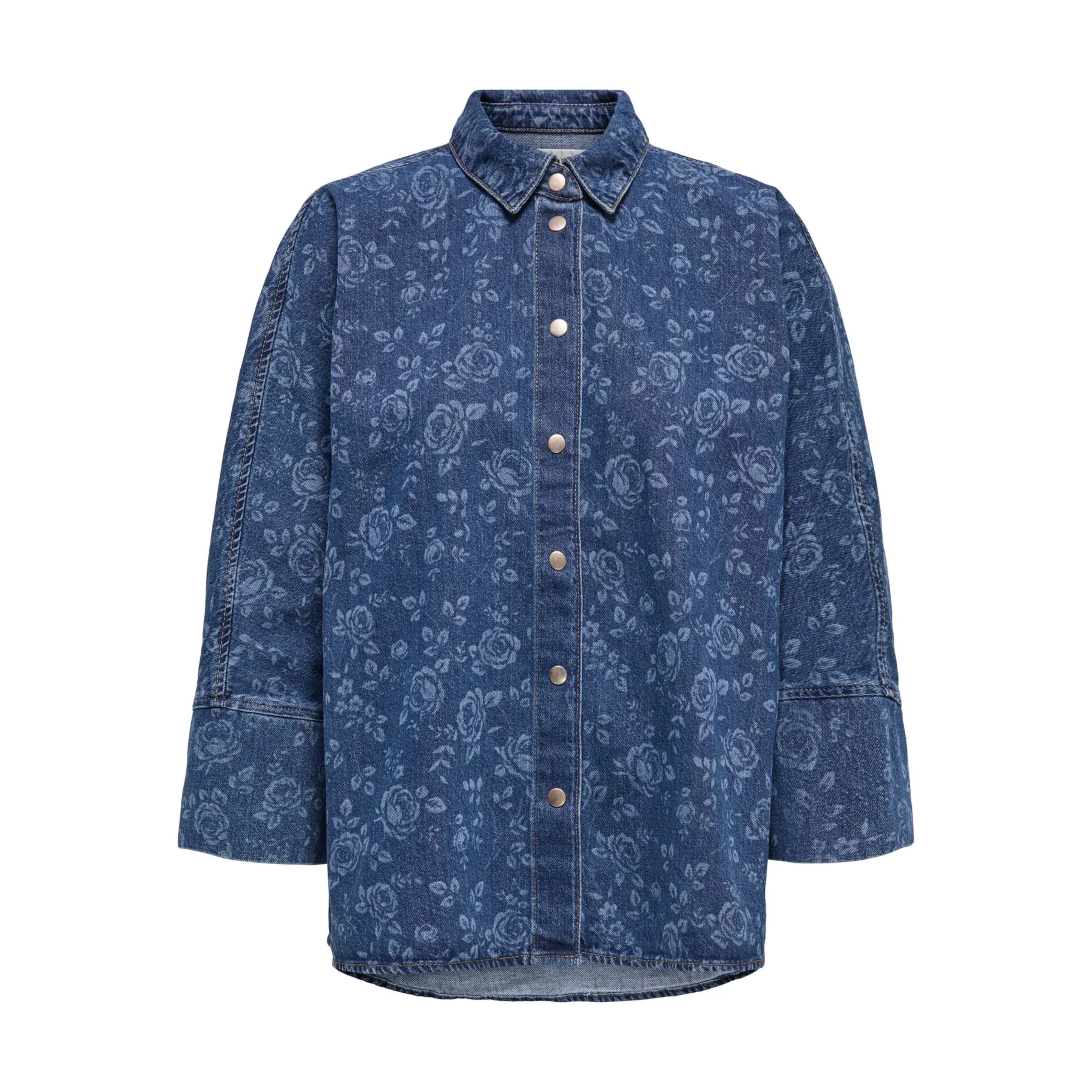 ONLY - SKJORTE - GRACE 15352160 - MEDIUM BLUE DENIM ROSES
