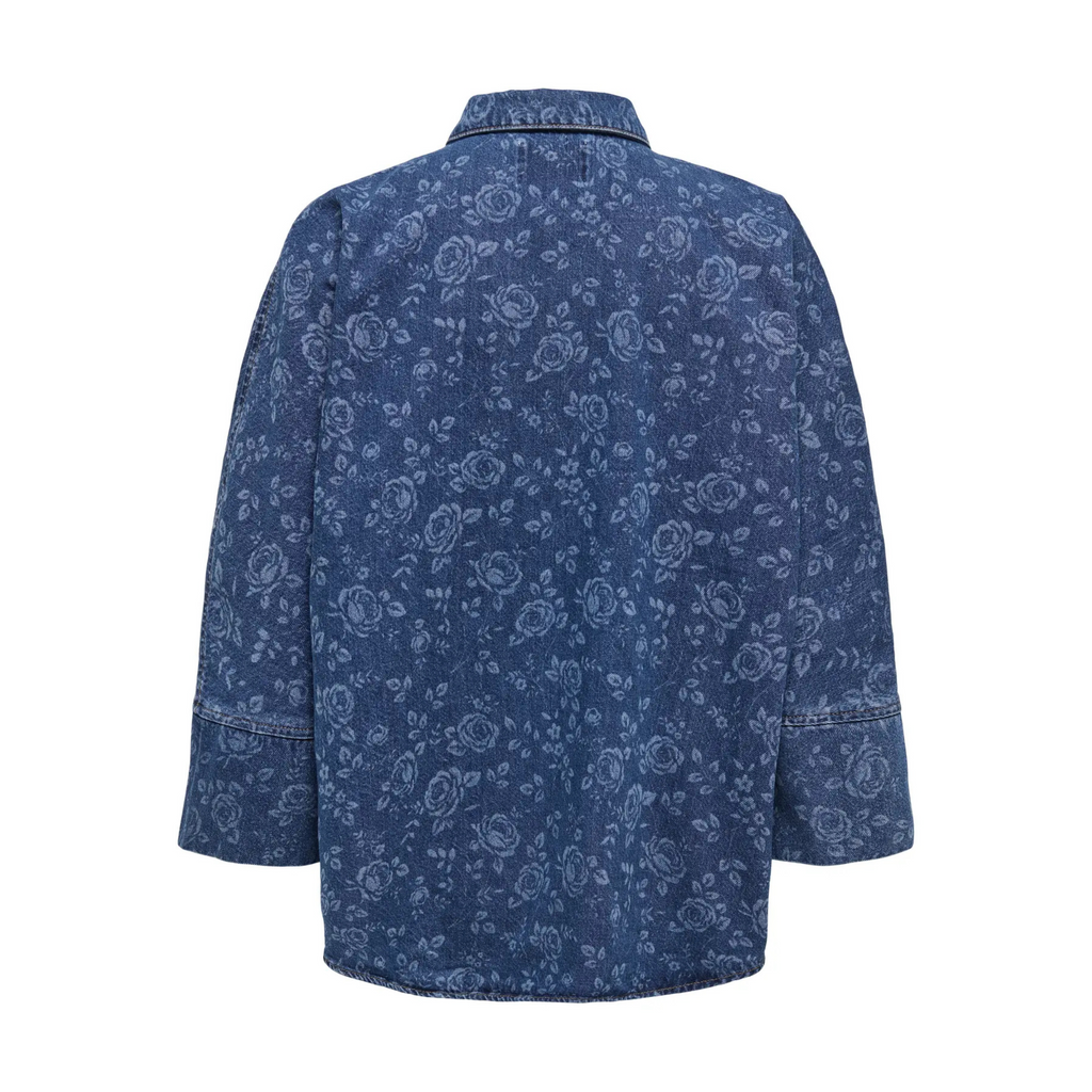 ONLY - SKJORTE - GRACE 15352160 - MEDIUM BLUE DENIM ROSES