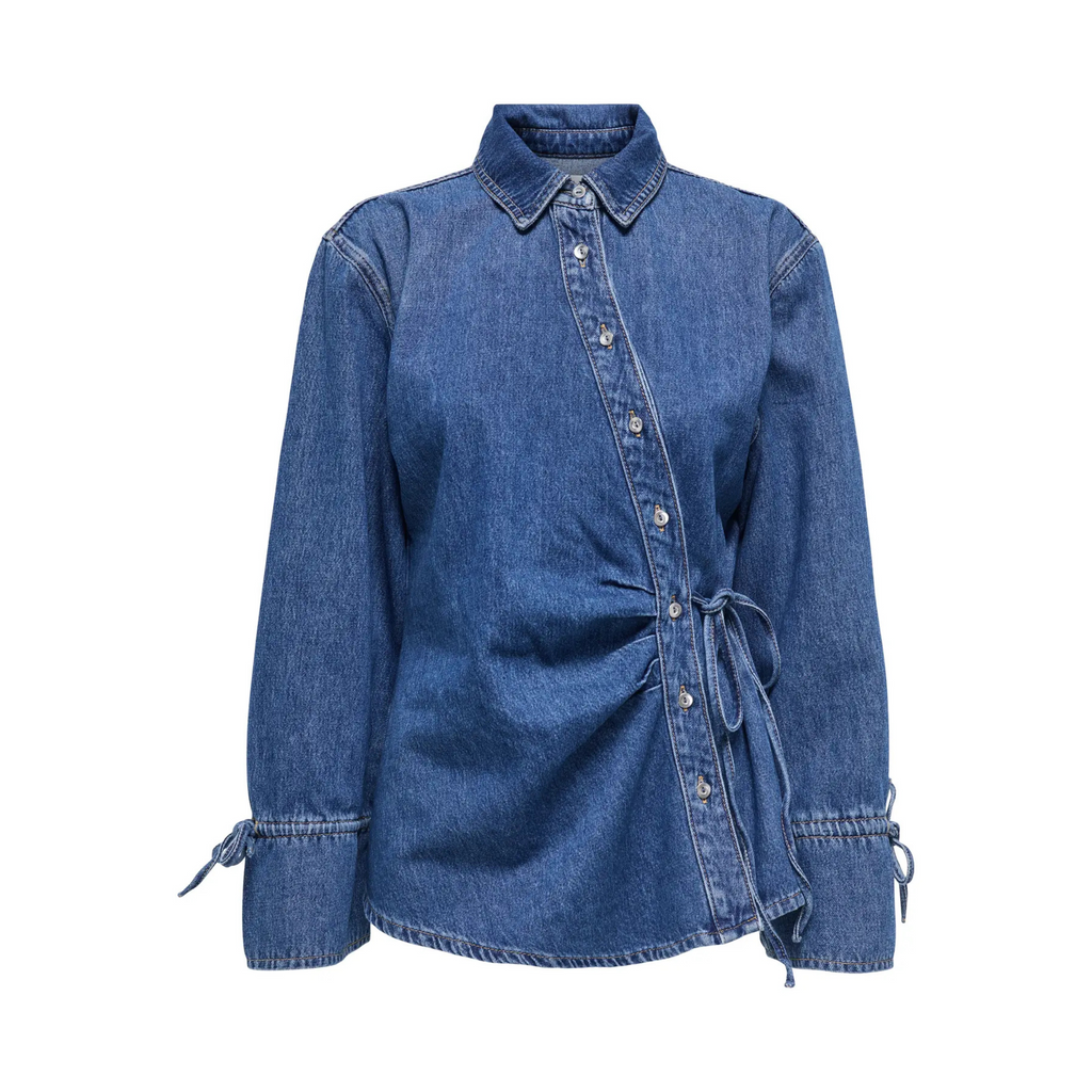 ONLY - SKJORTE - SMILLA ASYM TIE 15360423 - MEDIUM BLUE DENIM