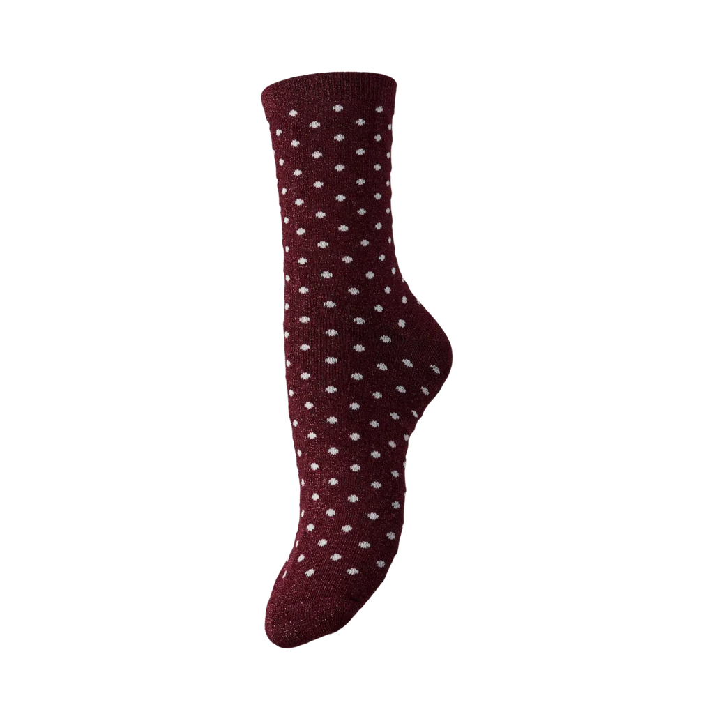 PIECES - GLIMMERSTRØMPE - SEBBY 17094859 - TAWNY PORT/SMALL DOTS IN PINK-A-BOO