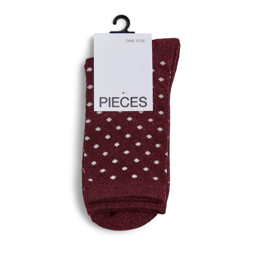 PIECES - GLIMMERSTRØMPE - SEBBY 17094859 - TAWNY PORT/SMALL DOTS IN PINK-A-BOO