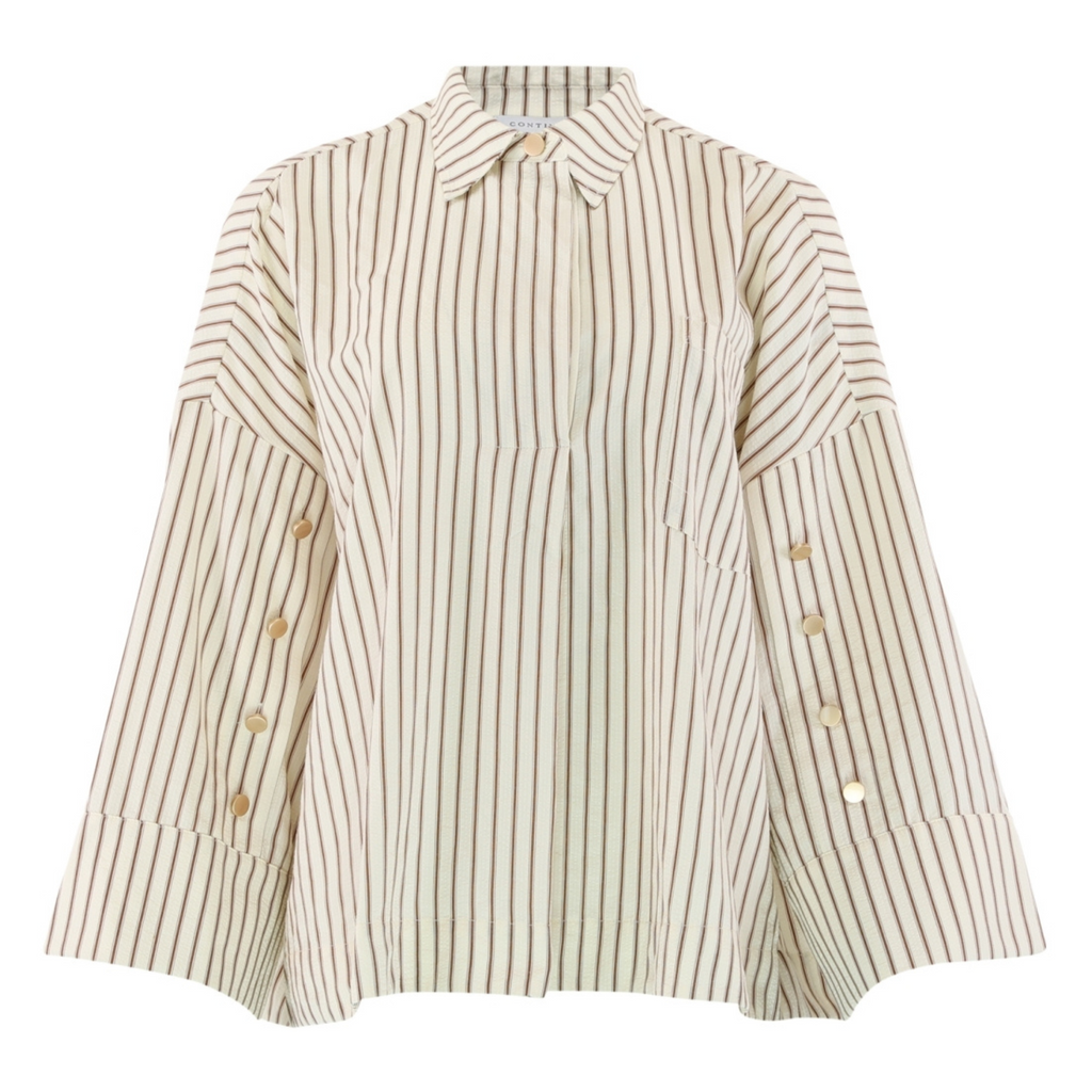 CONTINUE - SKJORTE - KLARA 14986 - BROWN STRIPES/GOLD BUTTONS
