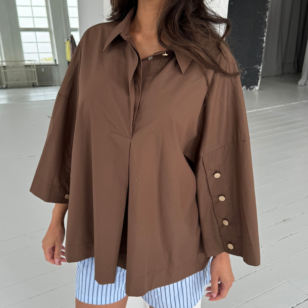 CONTINUE - SKJORTE - KLARA 15039 - BROWN/GOLD BUTTONS
