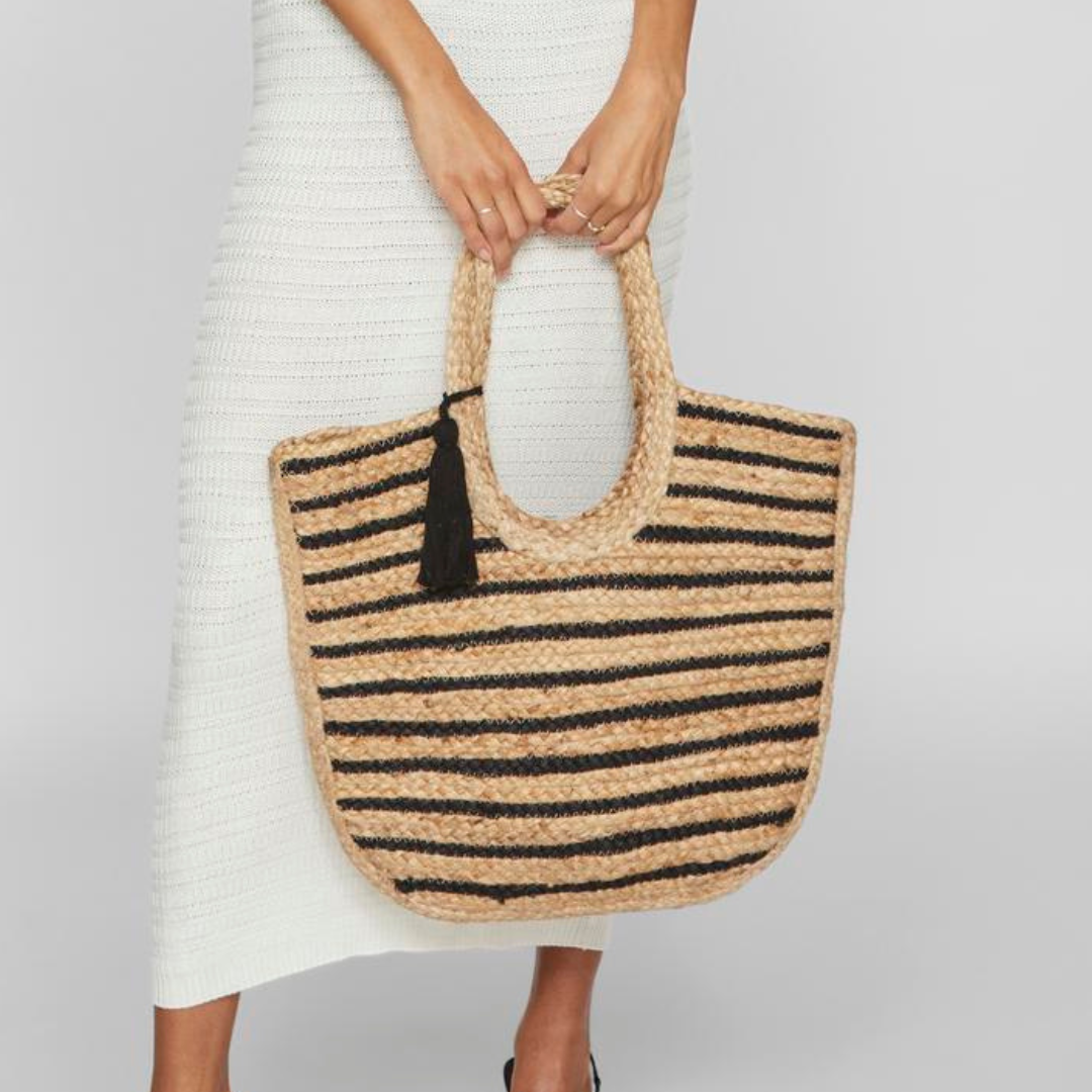 VILA - JUTE BAG - MARIAH 14094547 - NATURE/BLACK STRIPES