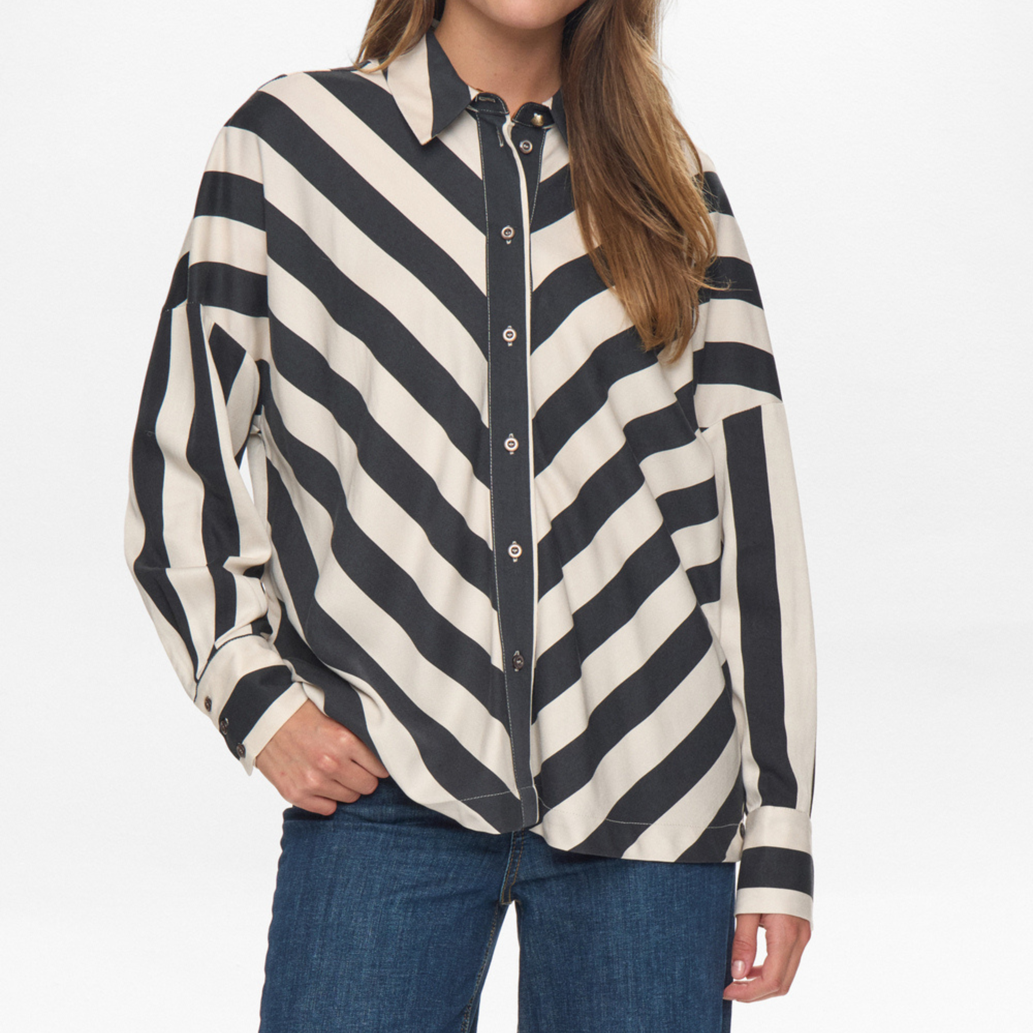 NÜMPH - SKJORTE - MINZU STRIPE 706112 - CAVIAR