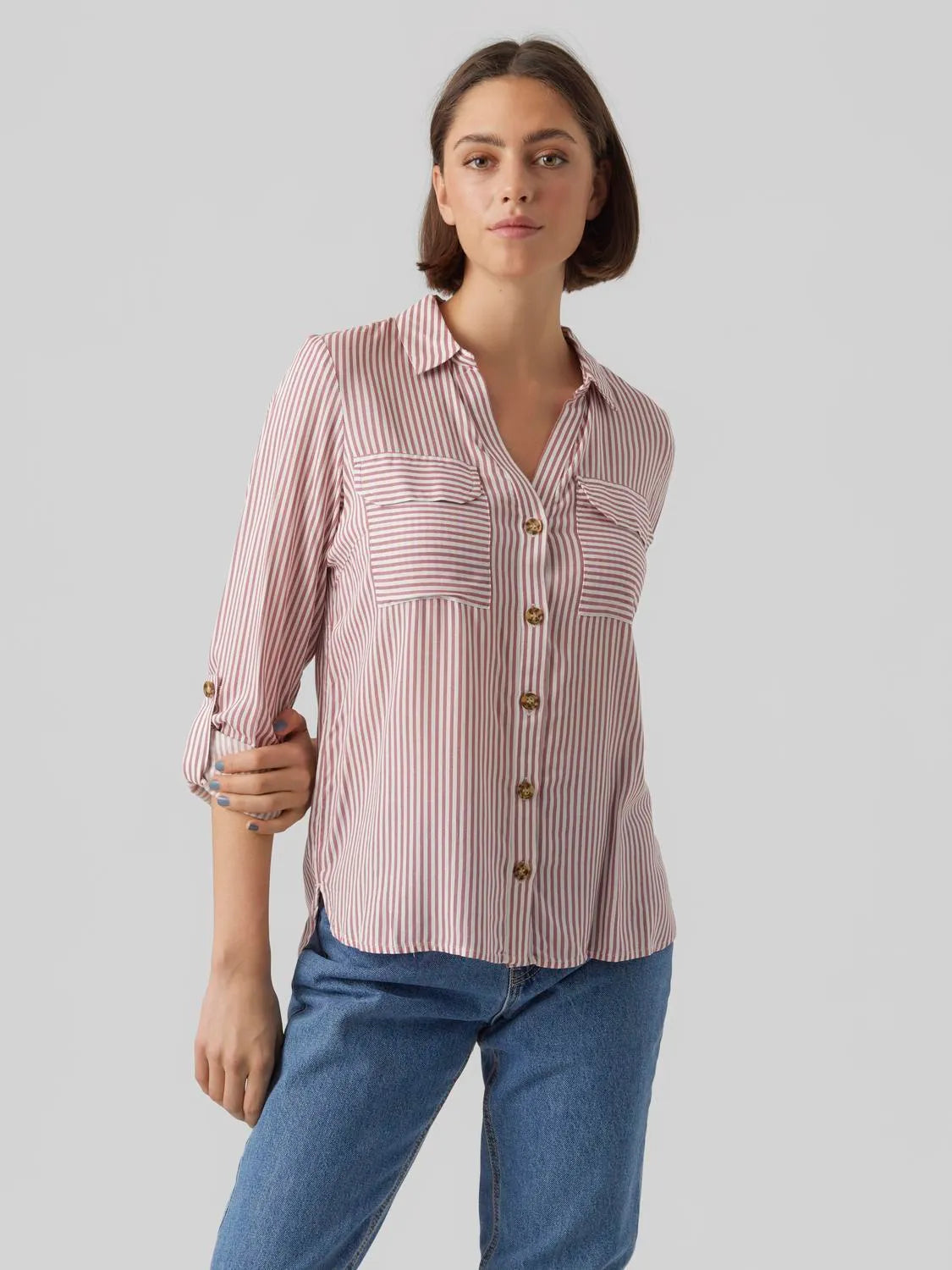 VERO MODA -SKJORTE - BUMPY 10275283 - SNOW WHITE/NOSTALGIA ROSE