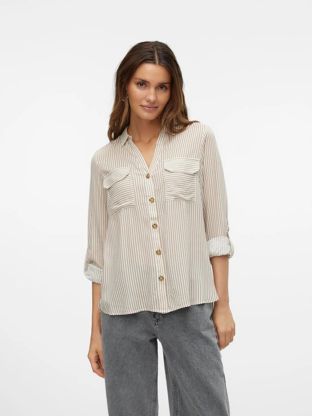 VERO MODA - SKJORTE - BUMPY 10275283 - SILVER MINK/SNOW WHITE